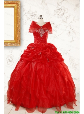 Sweetheart Ball Gown Beading 2015 Prefect Red Quinceanera Dresses