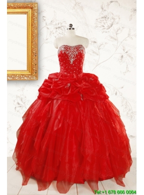 Sweetheart Ball Gown Beading 2015 Prefect Red Quinceanera Dresses