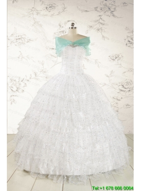 White Ball Gown Formal Quinceanera Dresses with Sequins and Ruffles