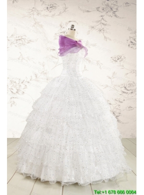 White Ball Gown Formal Quinceanera Dresses with Sequins and Ruffles