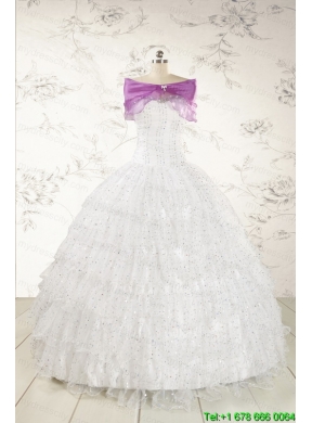 White Ball Gown Formal Quinceanera Dresses with Sequins and Ruffles