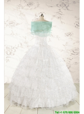 White Ball Gown Formal Quinceanera Dresses with Sequins and Ruffles
