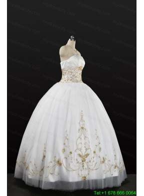 White Strapless 2015 Quinceanera Dress with Beading and Appliques