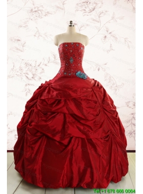 2015 Cheap Strapless Quinceanera Dresses with Beading