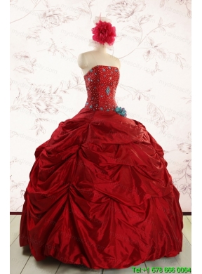 2015 Cheap Strapless Quinceanera Dresses with Beading
