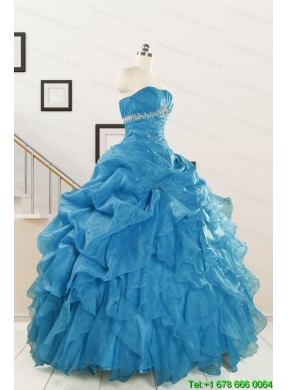 2015 Elegant Strapless Blue Quinceanera Dresses with Beading and Ruffles