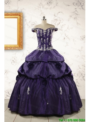 2015 Latest Off The Shoulder Appliques Quinceanera Dresses in Purp