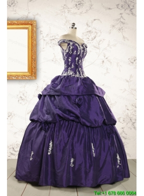 2015 Latest Off The Shoulder Appliques Quinceanera Dresses in Purp