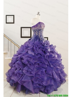 2015 Prefect Purple Sweet 15 Dresses with Embroidery and Ruffles
