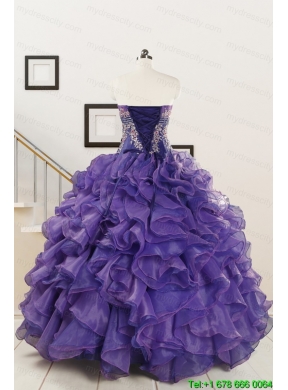 2015 Prefect Purple Sweet 15 Dresses with Embroidery and Ruffles