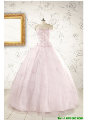 2015 Pretty Appliques Light Pink Quinceanera Dresses