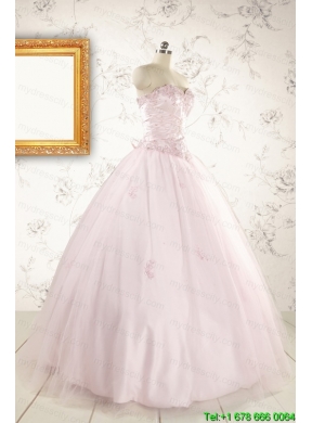 2015 Pretty Appliques Light Pink Quinceanera Dresses