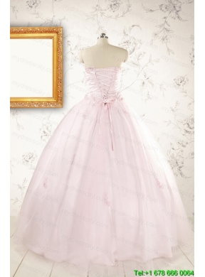 2015 Pretty Appliques Light Pink Quinceanera Dresses