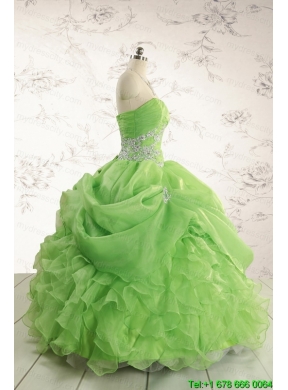 2015 Puffy Strapless Appliques Quinceanera Dresses in Spring Green