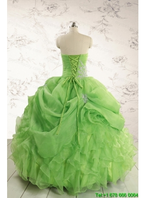 2015 Puffy Strapless Appliques Quinceanera Dresses in Spring Green