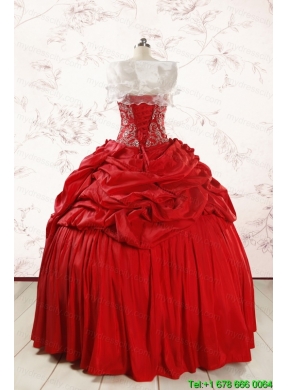 2015 Puffy Sweetheart Beading Quinceanera Dresses in Red