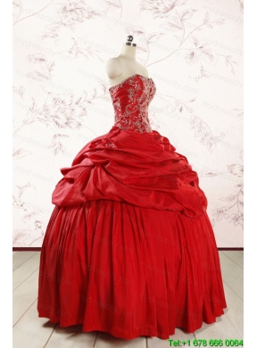 2015 Puffy Sweetheart Beading Quinceanera Dresses in Red