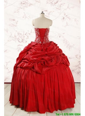 2015 Puffy Sweetheart Beading Quinceanera Dresses in Red