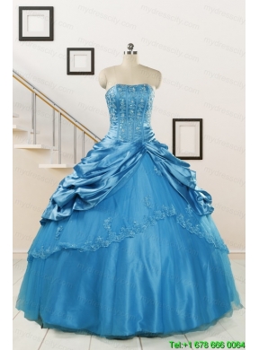 2015 Spring Fashionable Appliques Teal Quinceanera Dresses