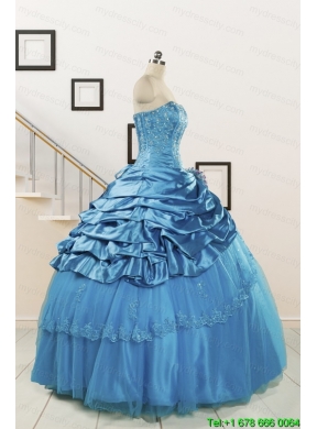 2015 Spring Fashionable Appliques Teal Quinceanera Dresses