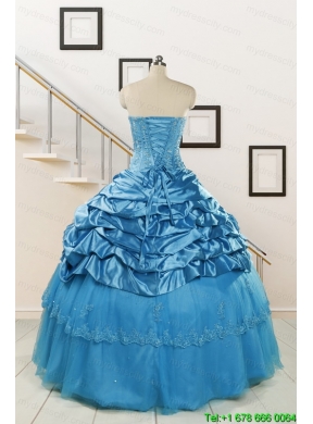 2015 Spring Fashionable Appliques Teal Quinceanera Dresses