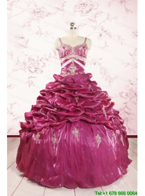 2015 Unique Appliques Quinceanera Dresses with Spaghetti Straps