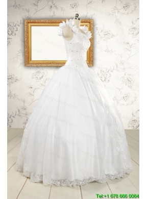 2015 Wonderful  White Quinceanera Dresses with Appliques and Beading