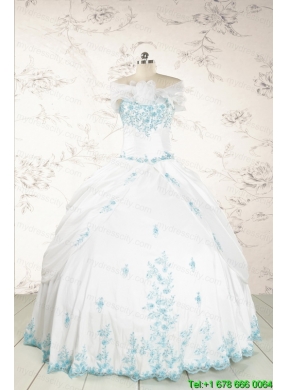 Appliques Pretty Quinceanera Dresses in White for 2015