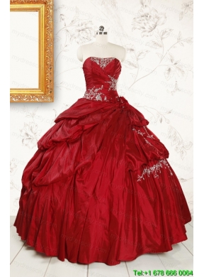 Ball Gown Sweetheart Appliques 2015 Quinceanera Dress in Wine Red