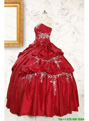 Ball Gown Sweetheart Appliques 2015 Quinceanera Dress in Wine Red
