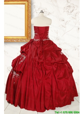 Ball Gown Sweetheart Appliques 2015 Quinceanera Dress in Wine Red