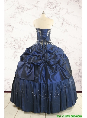 Cheap Navy Blue Quinceanera Dress with Embroidery and Pick Ups