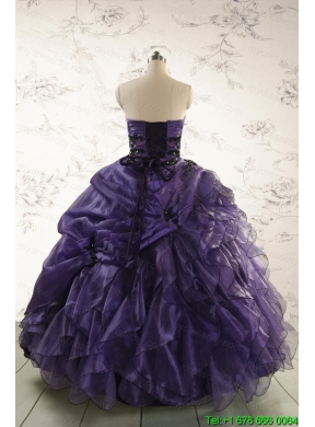 Elegant Sweetheart Appliques Purple Quinceanera Dress for 2015