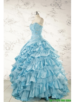 Fashionable Beading Aqua Blue Quinceanera Dresses for 2015