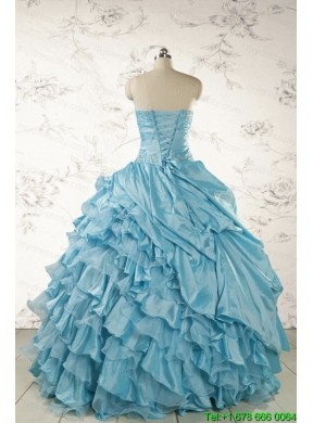 Fashionable Beading Aqua Blue Quinceanera Dresses for 2015