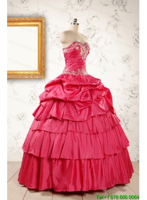 Most Popular Coral Red Sweet 16 Dresses with Appliques