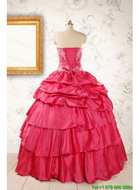 Most Popular Coral Red Sweet 16 Dresses with Appliques