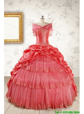 New Style Appliques Quinceanera Dresses in Watermelon