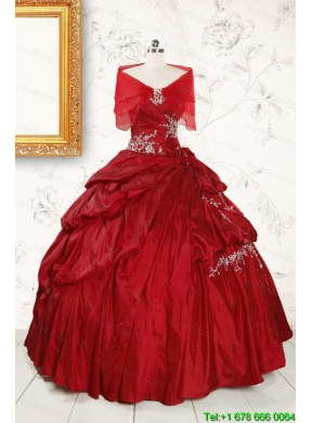 Wine Red Appliques Sweetheart 2015 Quinceanera Dress