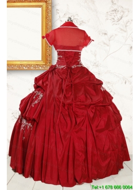 Wine Red Appliques Sweetheart 2015 Quinceanera Dress
