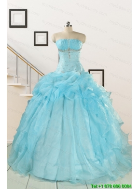 2015 Elegant Aqua Blue Quinceanera Dresses with Beading