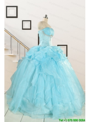 2015 Elegant Aqua Blue Quinceanera Dresses with Beading