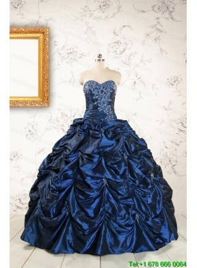 2015 Exclusive Appliques Navy Blue Quinceanera Dresses