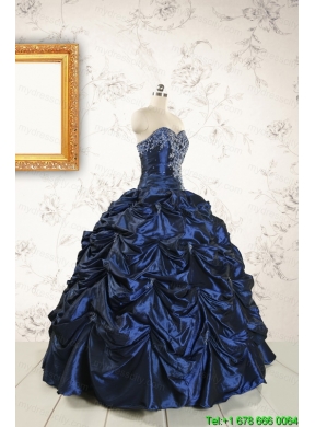 2015 Exclusive Appliques Navy Blue Quinceanera Dresses