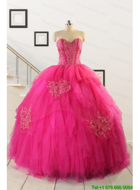 2015 Pretty Appliques Dresses For 15 in Hot Pink