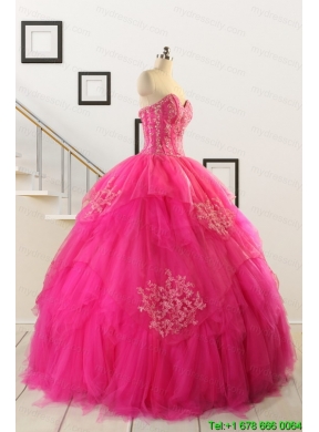 2015 Pretty Appliques Dresses For 15 in Hot Pink