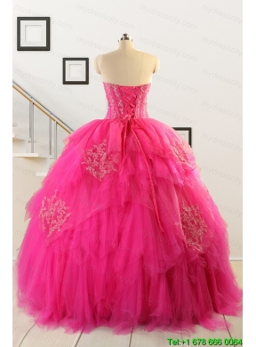 2015 Pretty Appliques Dresses For 15 in Hot Pink