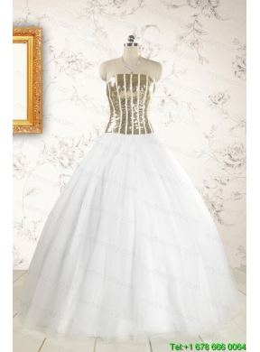 2015 The Super Hot Tulle Strapless Sequins White Quinceanera Dresses