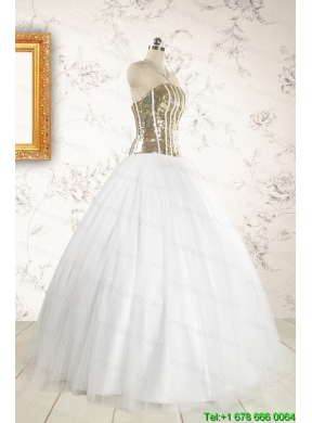 2015 The Super Hot Tulle Strapless Sequins White Quinceanera Dresses