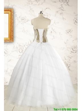 2015 The Super Hot Tulle Strapless Sequins White Quinceanera Dresses